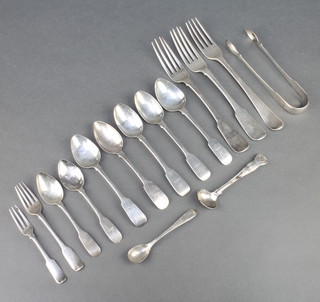 Two George IV silver dinner forks Dublin 1828, do. table fork and minor spoons etc 448 grams