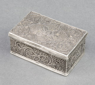 A 19th Century silver rectangular filigree trinket box with chased armorial 2 1/2" 82 grams