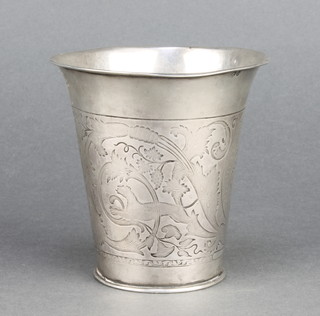 A Continental silver beaker chased with scrolls and exotic beasts 98 grams