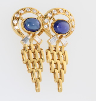 A pair of fancy 18ct yellow gold gem set earrings