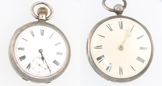 A silver engine turned pocket watch with seconds at 6 o'clock together with a 19th Century keywind pocket watch 