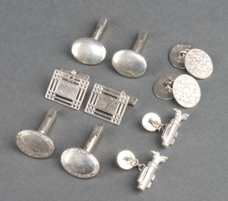 Five pairs of modern silver cufflinks