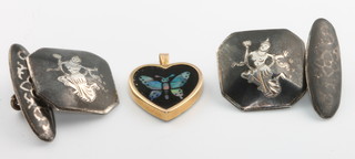 A 9ct yellow gold heart shaped pendant and a pair of Thai cufflinks 
