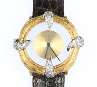 A lady's fine 1970s Jaeger Le Coultre 18ct yellow gold bamboo effect, diamond set mystery watch, No. 17012 21 1279648 