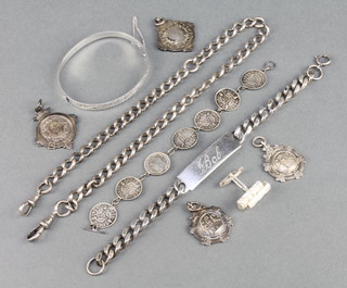 A silver identity bracelet and minor silver jewellery 