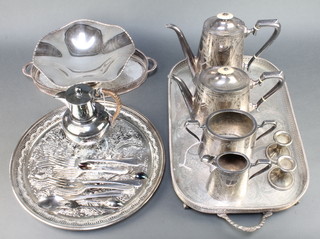 An Edwardian silver plated 4 piece tea and coffee set and minor plated items