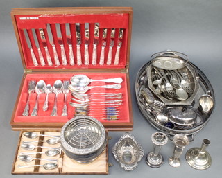 An Edwardian pierced repousse silver bon bon dish Sheffield 1906 6" 58 grams and minor plated cutlery etc  