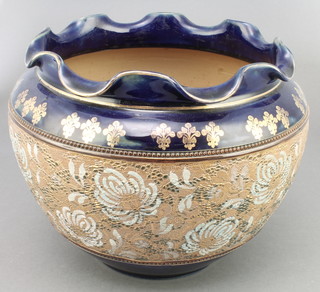 A Doulton Slater jardiniere decorated with flowers 8 1/2" 