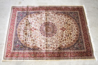 A white and blue ground Belgian cotton "Kashan" style rug 109" x 79" 
