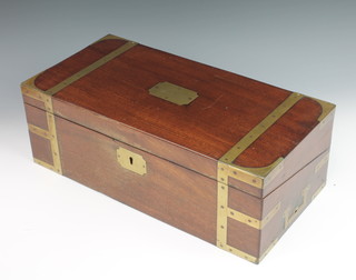 A Victorian mahogany and brass banded writing slope with hinged lid, the base fitted a drawer 7"h x 20"w x 10" 