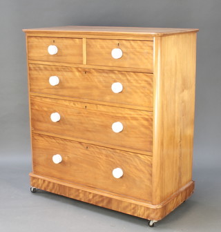 A Victorian satin birch D shaped chest of 2 short and 3 long drawers with porcelain handles 44"h x 40"w x 19 1/2"d 