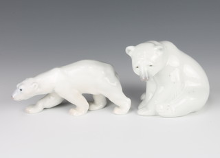 A Danish figure of a walking polar bear 5", a Lladro figure of a seated polar bear cub 2 1/2" 