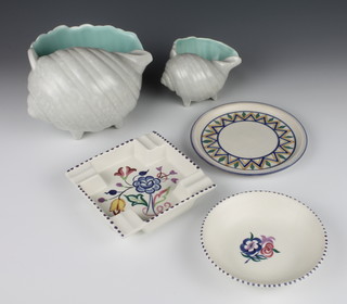 A Poole Pottery shell bowl 4", a do. 7" an ashtray and 2 dishes