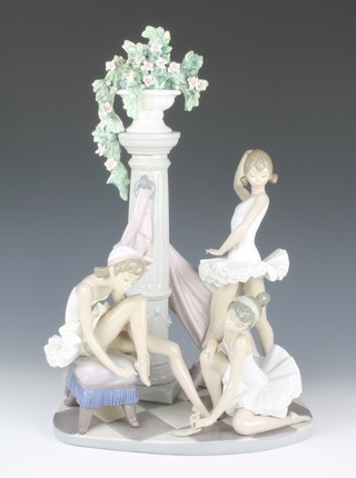 An impressive Lladro group of 3 ballerinas before a column surmounted by a floral urn no.5235 17"  