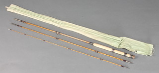 A Bradley & Sons of Belfast vintage split cane trout fishing rod 10'6", complete with canvas carrying case 