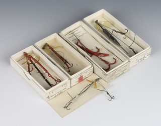 A Hardy 5 bait mounts, 1 mounted on card and 4 boxed 