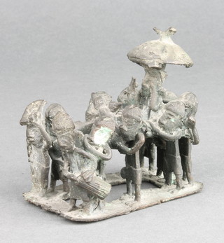 An 18th/19th Century Benin bronze figure group of servants in procession 3" x 3" x 2" 

