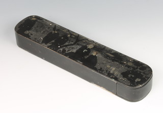 A 19th Century Chinese rectangular black lacquered brush box, the lid decorated figures 1" x 8" x 2" 
