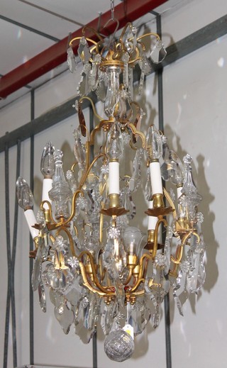 An impressive Continental style 6 branch gilt metal electrolier with cut lozenges 34"h x 20" diam. (1 branch f) 