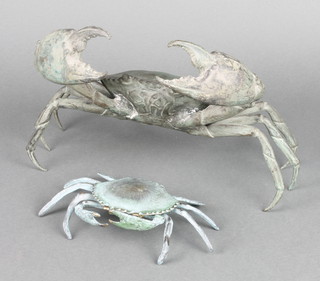 A bronze figure of a walking crab 12" and a bronze trinket box in the form of a crab 7" 