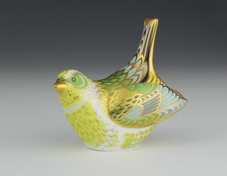 A Royal Crown Derby Imari pattern paperweight Greenfinch with gold stopper 3 1/2" 