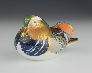 A Royal Crown Derby Imari pattern paperweight Duck with silver stopper 4 1/2" 