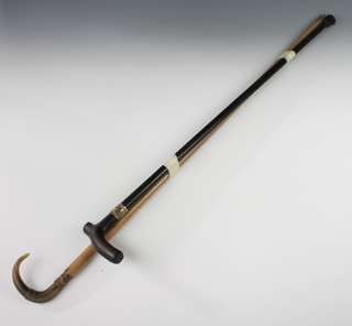 A "walking cane" with gilt band and horn handle together with 1 other walking cane
