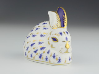 A Royal Crown Derby Imari pattern paperweight Rabbit with silver stopper 3" 