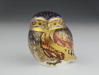 A Royal Crown Derby Imari pattern paperweight  Owl with gold stopper 3" 
