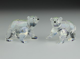2 Swarovski Crystal figures of polar bear cubs 3", boxed