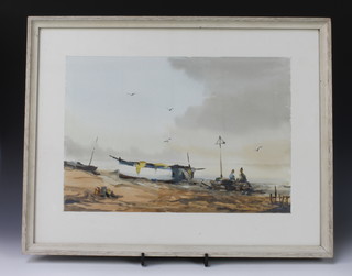 Sidney Vale (1916 - 1991), watercolour, signed, gulls and figures on a beach 13 1/2" x 19" 