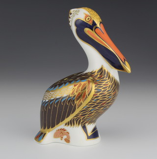 A Royal Crown Derby Imari pattern paperweight Brown Pelican with silver stopper 5" 
