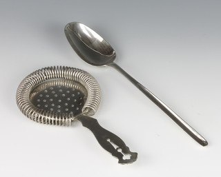 A George III silver marrow scoop spoon London 1787 and a silver cocktail strainer 196 grams