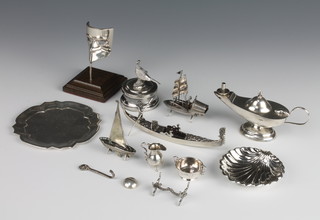 A sterling silver boat minor silver and plated miniatures 