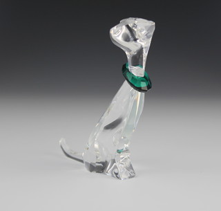A Swarovski Crystal figure of a stylised cat with green collar 5" boxed 