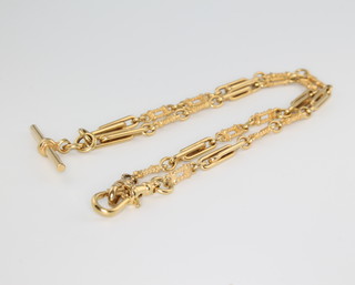 A 9ct yellow gold fancy link Albert with T bar and clasp, approx. 22 grams