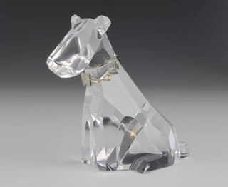A Swarovski Crystal figure of a seated dog with silvered collar 4", boxed