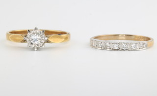 A 9ct yellow gold diamond set ring size M, an 18ct single stone do. size M 1/2