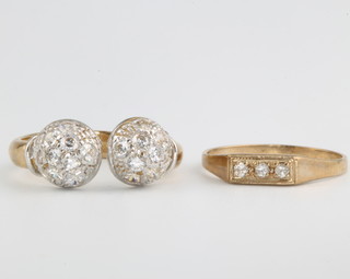 A 9ct yellow gold gem set ring size R and a 3 stone do. size N 