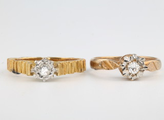 An 18ct yellow gold single stone diamond ring size L, a 9ct do. size K 