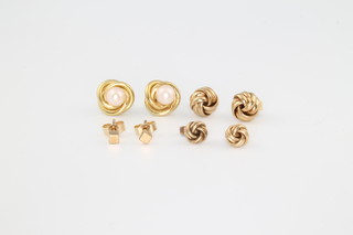 Three pairs of 9ct yellow gold earrings 7.7 grams