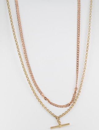 A 9ct yellow gold necklace and a 9ct rose gold ditto, 15 grams