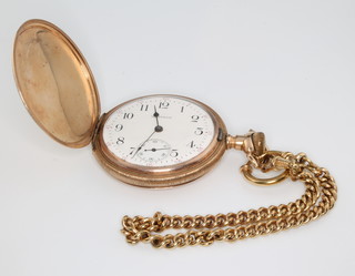 A gold plated hunter pocket watch and a ditto chain 