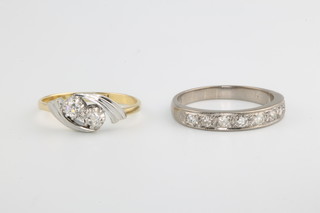 An 18ct yellow gold 3 stone diamond ring size L, an 18ct white gold 5 stone diamond ring size M 1/2