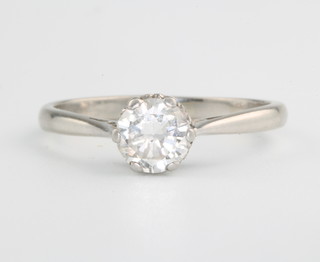 A platinum single stone diamond ring, the brilliant cut stone approx. 0.75ct, size N 