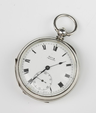 A silver key wind pocket watch with seconds at 6 o'clock the dial inscribed Kays Triumph 