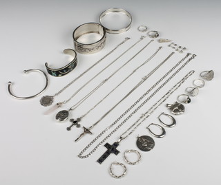 A silver bangle and minor silver costume jewellery 