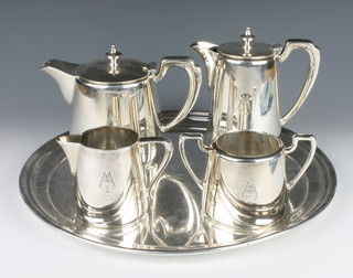 An Elkington silver plated 4 piece tea set and circular tray 