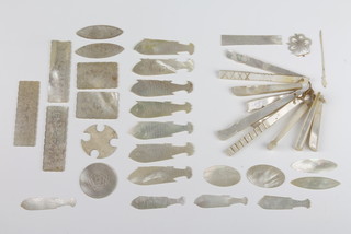 A quantity of Chinese mother of pearl counters and ditto implements 