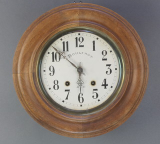 A French 8 day striking wall clock with 9 1/2" circular painted dial with Arabic numerals marked Boulfory and AEU 